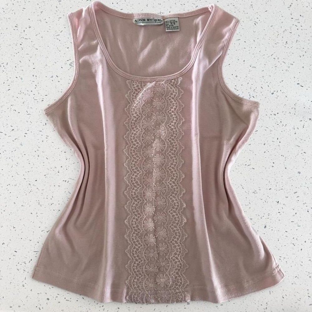 Allyson Whitmore Pink Lace Front Tank Top Scoop Neck Sleeveless Blouse‎ P/S